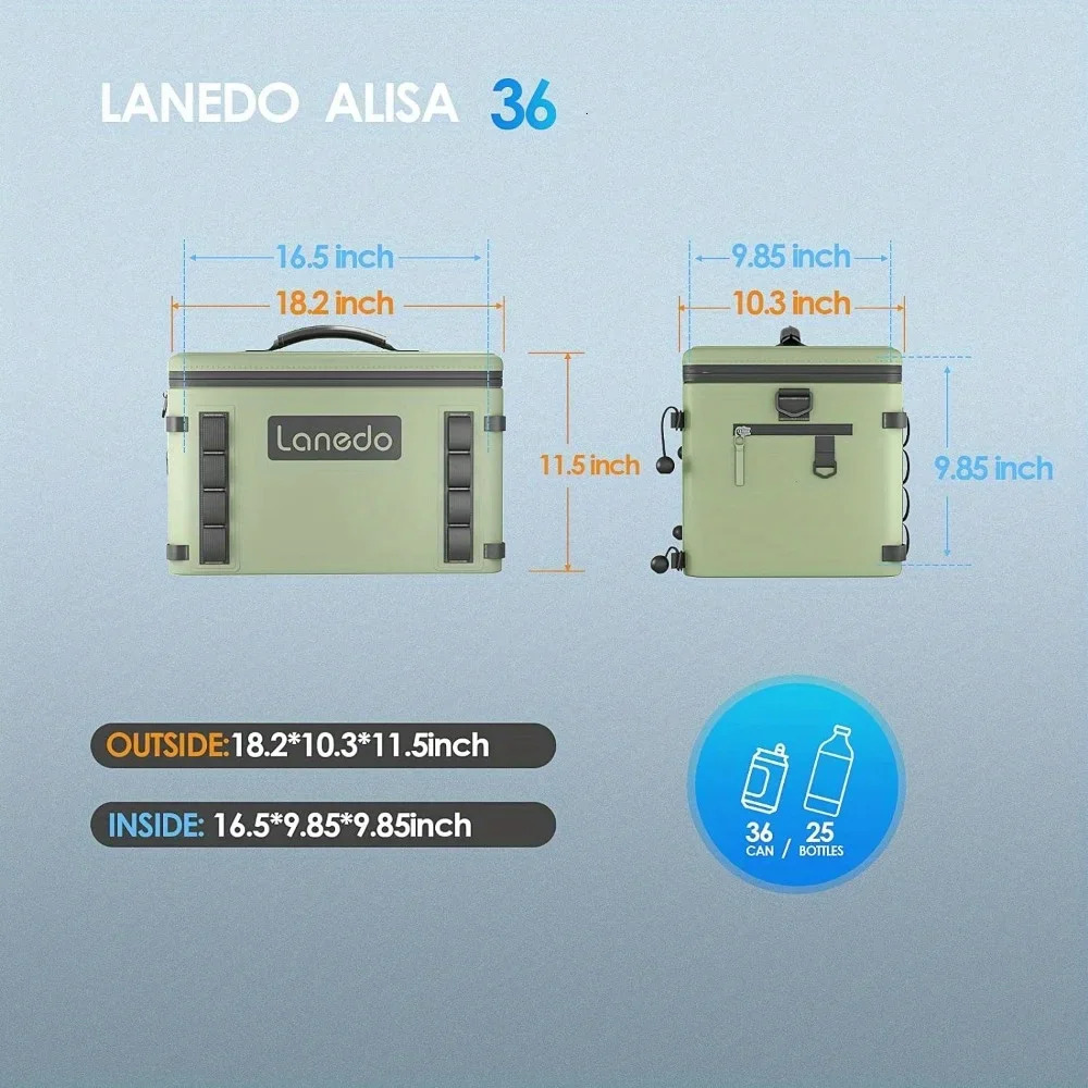 Ship from US Lanedo Soft Cooler 36 Can 25 Botters Insulated Bag Portable Ice Chest Box Floating LeakProof Green 250227FBB