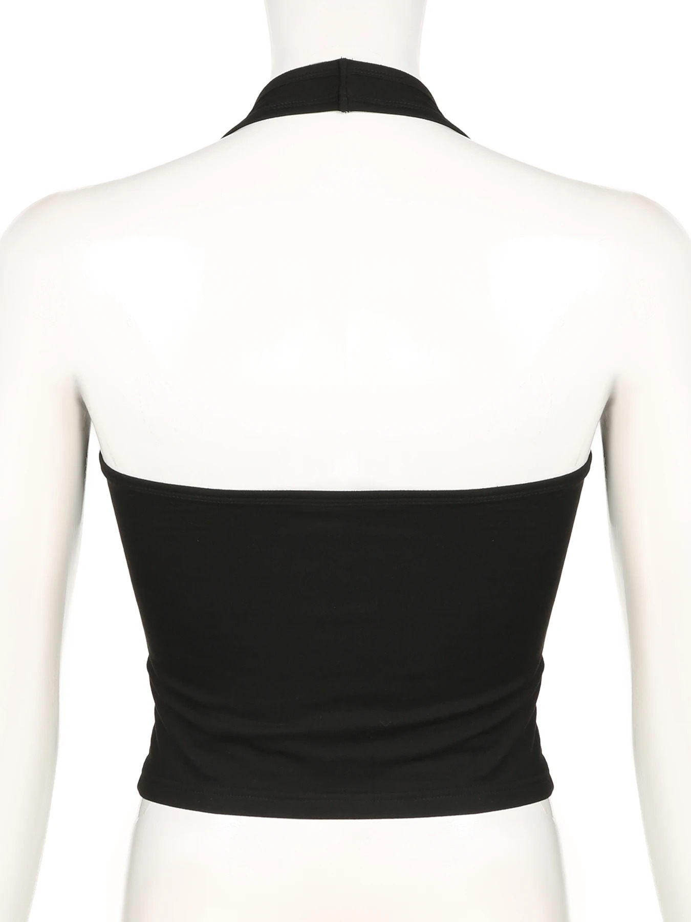 IAMSURE Basic Solid Backless Halter Top Sexy Slim Deep VNeck Sleeveless Tank Tops Women Summer Fashion Streetwear Ladies 250226