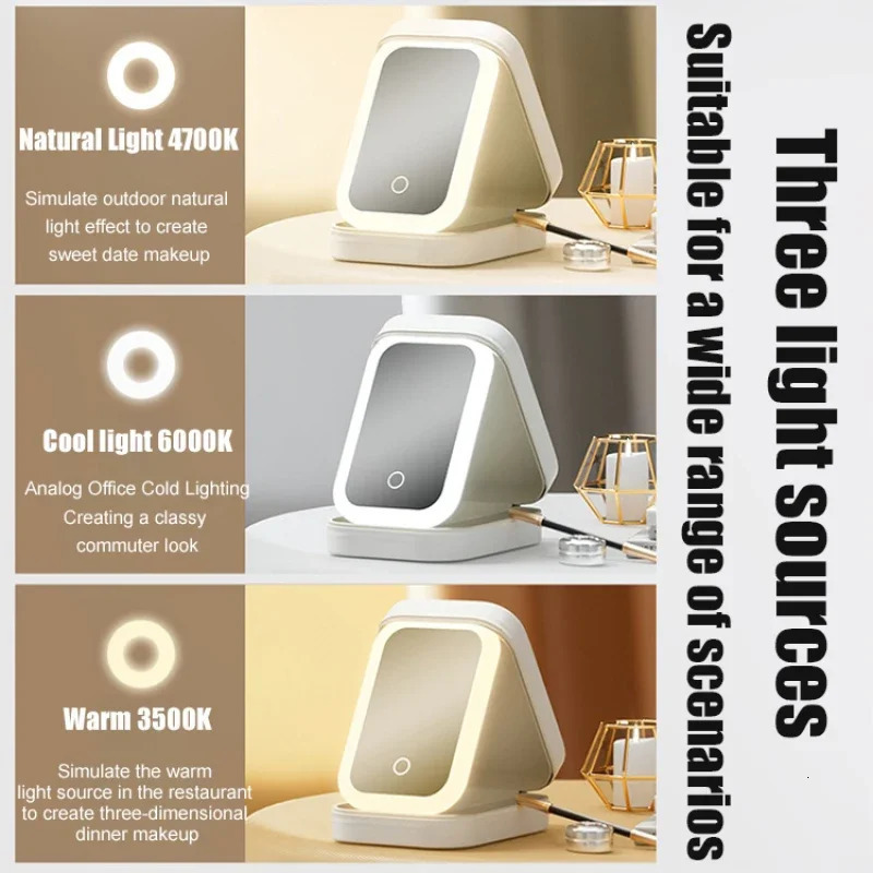 Ship from US LED Mirror Makeup Storage Box Cosmetics Fashion Portable Travel Bag Simple Case with for Woman 250227FBB