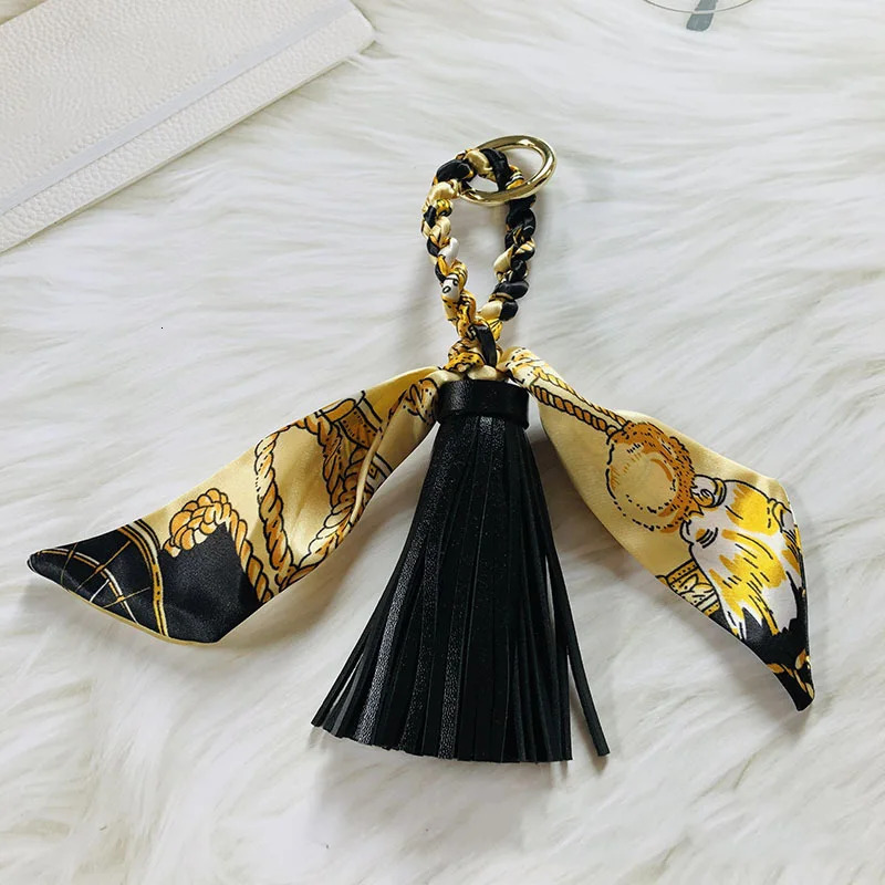 Tassel Bag Pendant Fashion Tassels Keychains for Women Cute Colorful Silk Scarf Car Keychain Accessories 250227