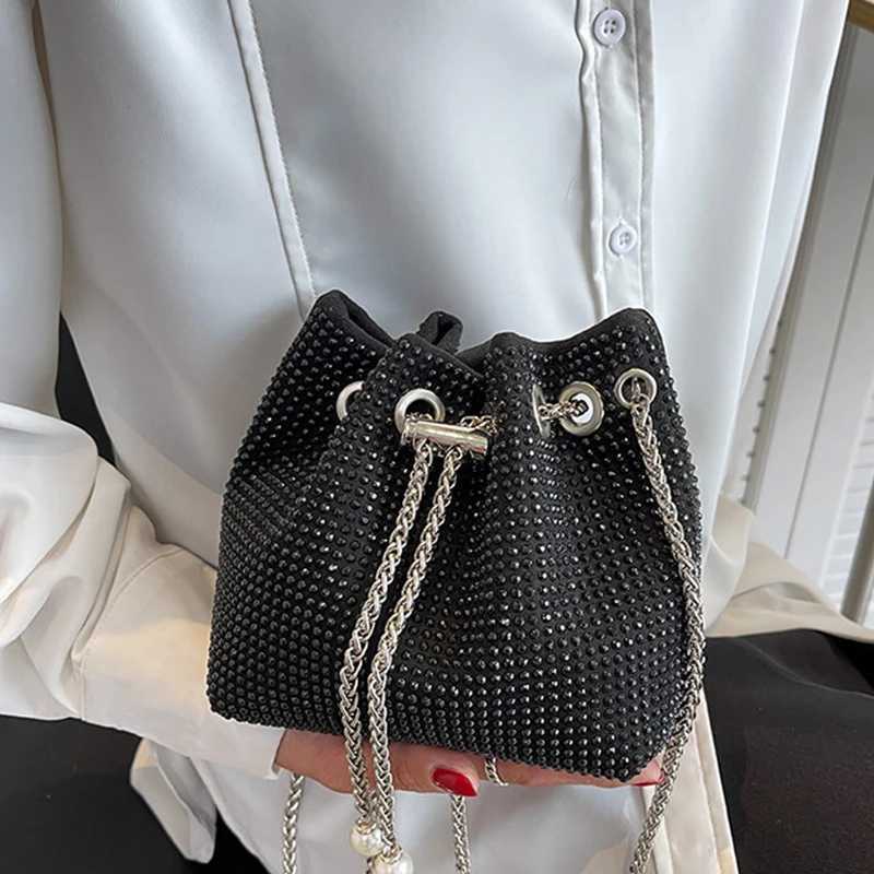 Bright Rhine Shoulder Bag Women Chains Crossbody Bag Drstring Bucket Handbag Luxury Lady Armpit Handbag Daily TotesXJ250227