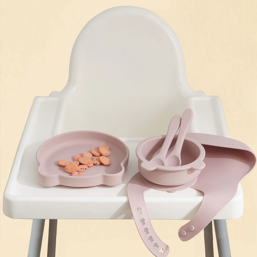 Mamaplan Baby Silicone Feeding Dishes Plate Sucker Bowl Waterproof Bib Solid Color Spoon Fork Childrens Tableware Baby Stuff 250227