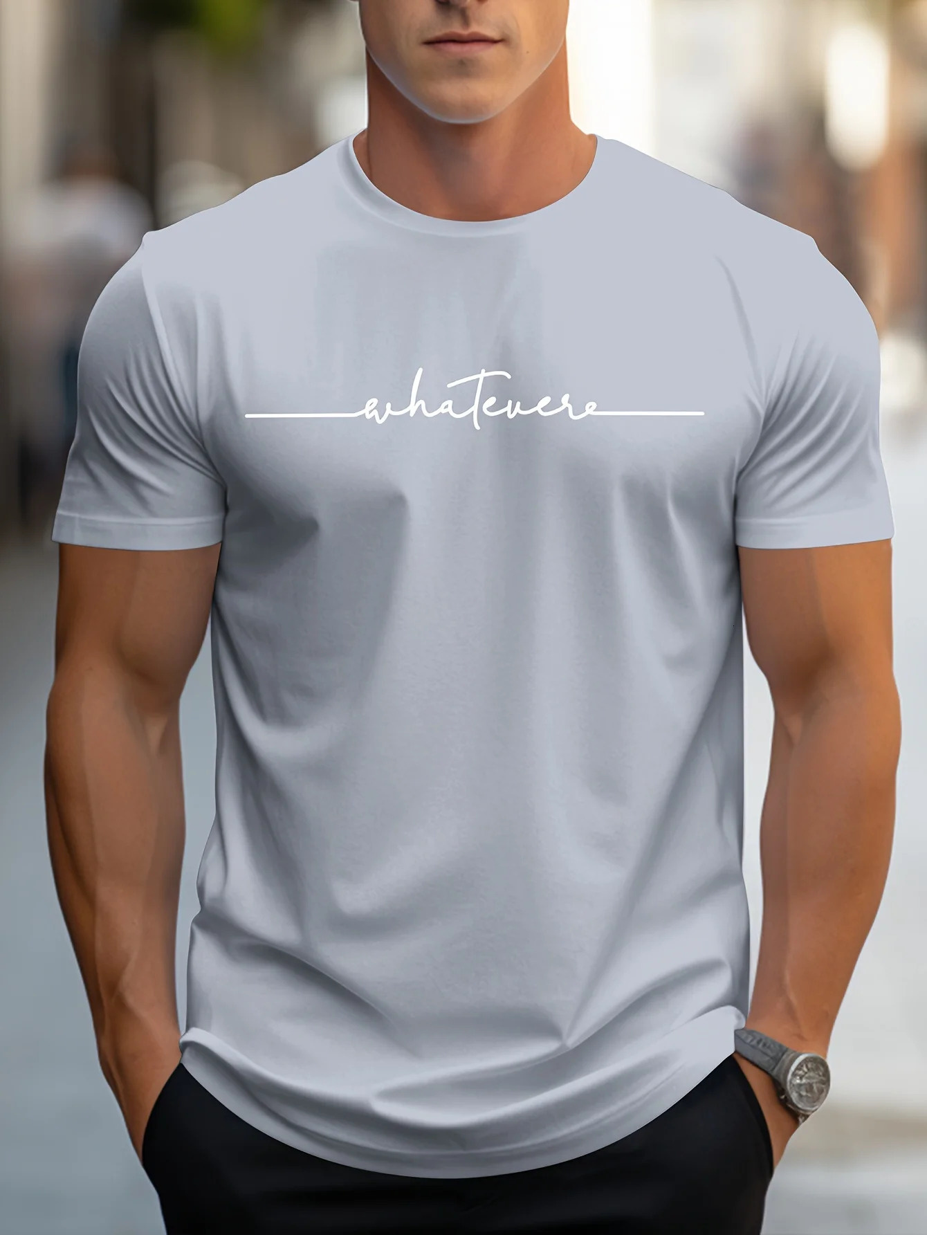 Mens Summer Casual Loose Size 100% Cotton Letter Print Round Neck Short Sleeve T-shirt Top 250227