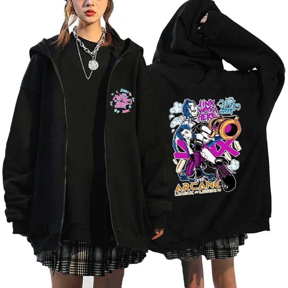 Arcane-Jinx Zip Up Hoodie Graphic Anime Sweatshirt Women Men Tracksuit Aesthetic Jacket Manga Casual Strtwear X250227