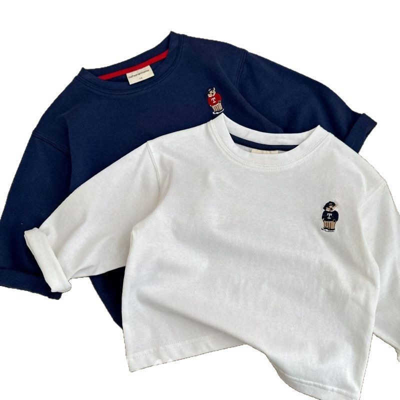 T-shirts 100% pure cotton childrens T-shirt 2025 Spring and Autumn Edition trendy childrens brand top teddy bear baby cartoon base shirt trendy styleY