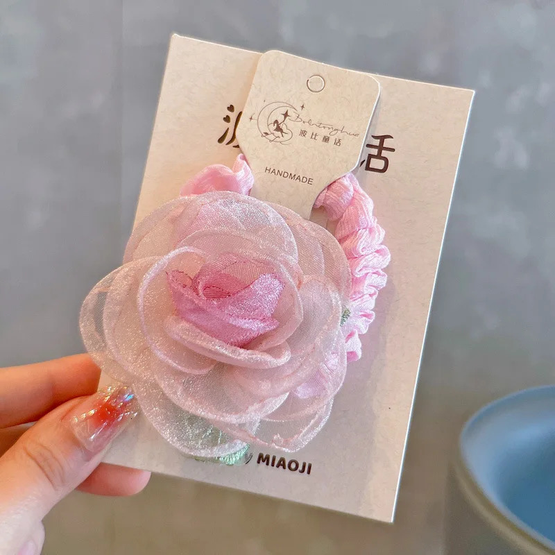 30pcs cute hair clip Chiffon 3d Flower Lace Applique organza Chiffon Flower Lace 3d Flower Lace Applique for hair 250227
