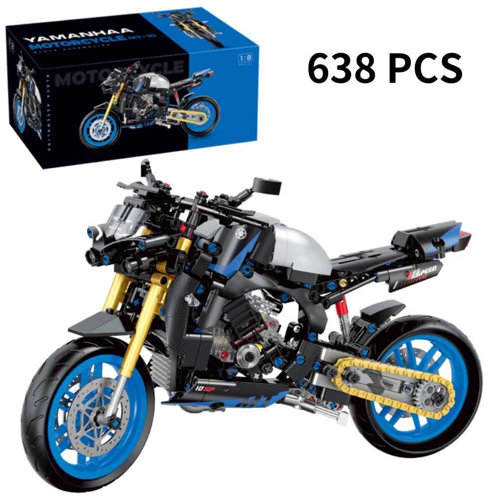 1 8 586PCS High-tech Classic Motorcycle Building Model Blocks Motor City Racer B Toys for Boys Childrens Halloween Gifts Y250227