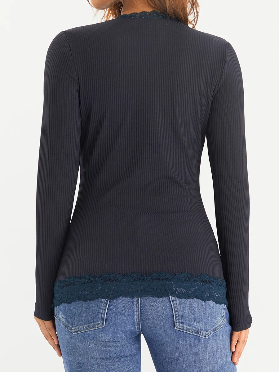 2000s y2k Long sleeve Lace Patchwork Crop Tops Fairy Vintage Solid Slim Fit T Shirts Womens Outfits Aesthetic Streetwear Autumn 250226