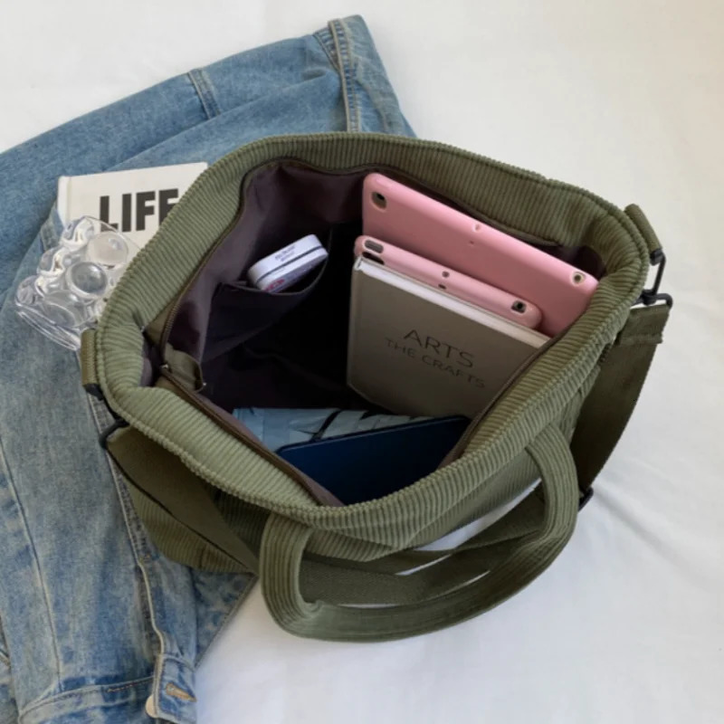 Fashion Versatile Shoulder Bag College Wind Commuting Corduroy Square BagUnisex Large Capacity Leisure Portable Crossbody Bag 250218