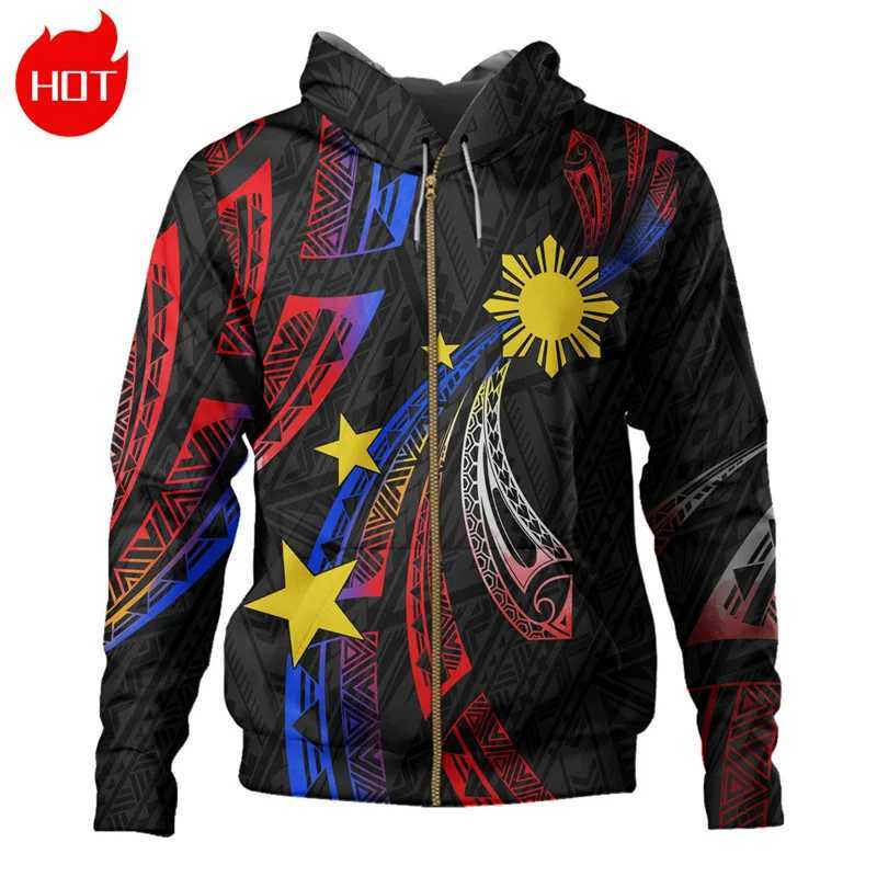 Polynesia Philippines Map Flag 3D Printed Zipper Hoodie Philippine Republic Emblem Graphic Hoodie Mens Sportswear X250227