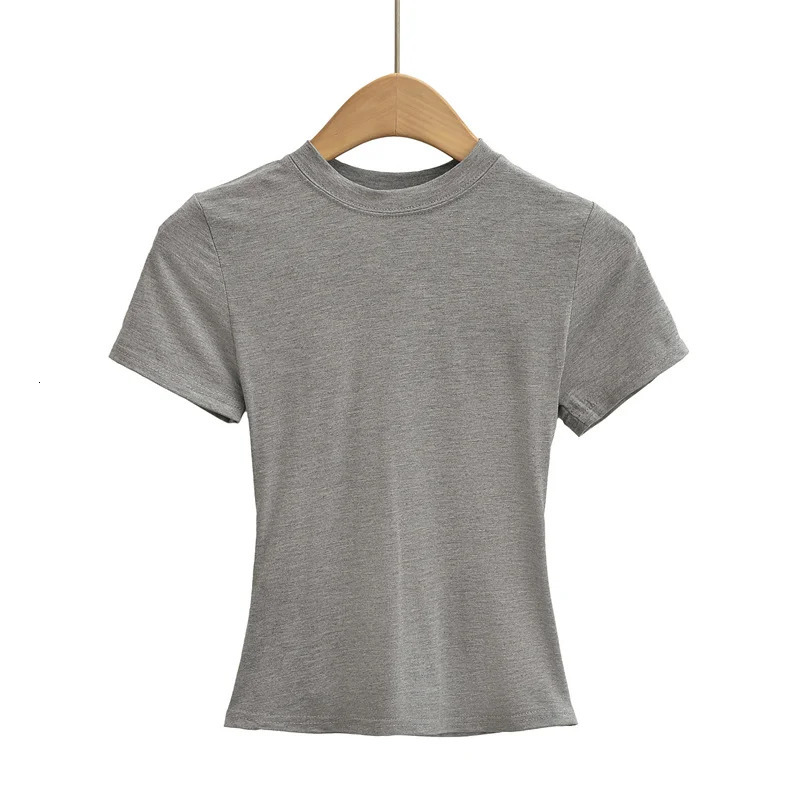 High Quality Casual T shirt Sexy Slim Short Sleeves Fashion Trend Solid Women Clothing y2k Tops 250227