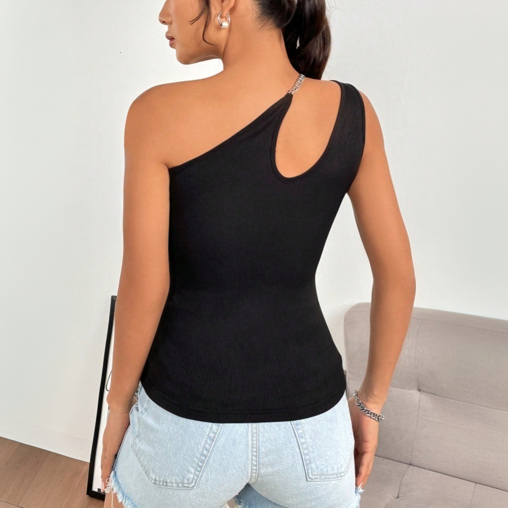 2025 Spring/Summer New Ins Women's Sexy Hollow Collar T-shirt Sleeveless Off Shoulder Slimming Top