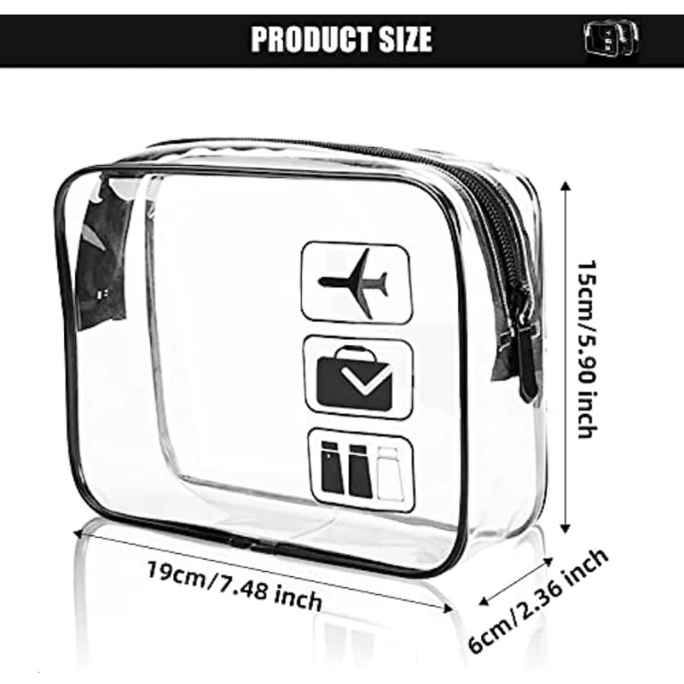 Ship from US 3 TSA approved transparent toilet bags waterproof cosmetic for travel carry on bathroom and vacation use 250227FBB