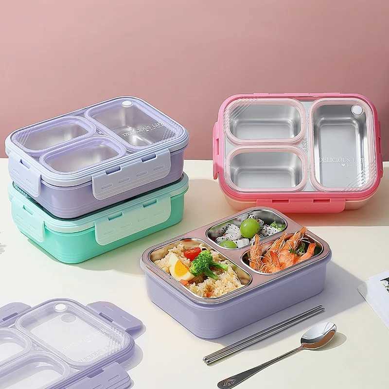Stainless Steel Microwaveable Lunch Box Kids Compartments Bento Box Food Storage Container Thermal Lunch Box For School Office M250227