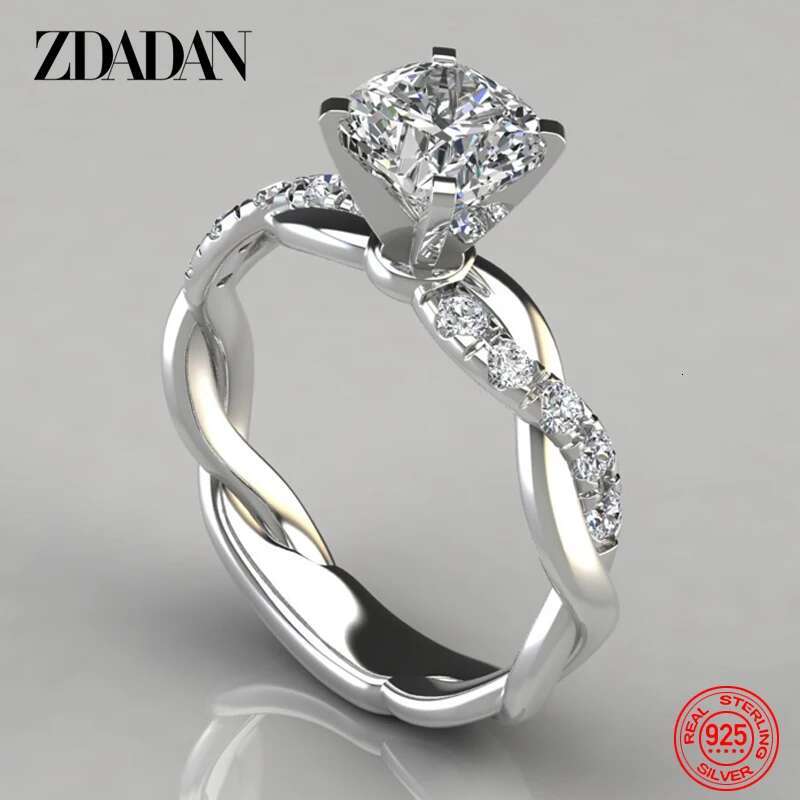 ZDADAN Sterg Sier AAA White Cubic Zircon Ring For Women Wedding Jewelry Party Gift