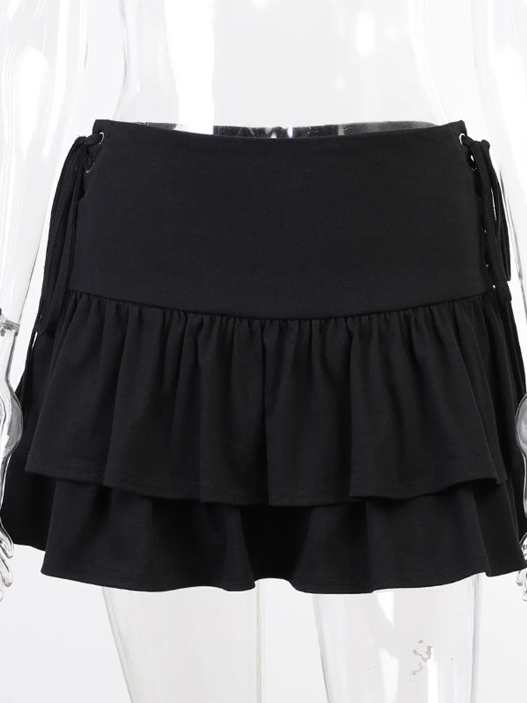 Streetwear Mall Goth Skirt Women Harajuku Y2k E- High Waist Bandage Mini Skirt Dark Gothic Punk Emo Alt Club Wear 250227