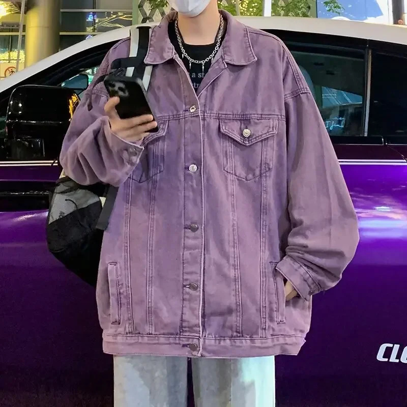 Purple American Style Vintage Denim Jacket For Men Women Trendy High-end Feel Rough Tough Streetwear Clothing 250225