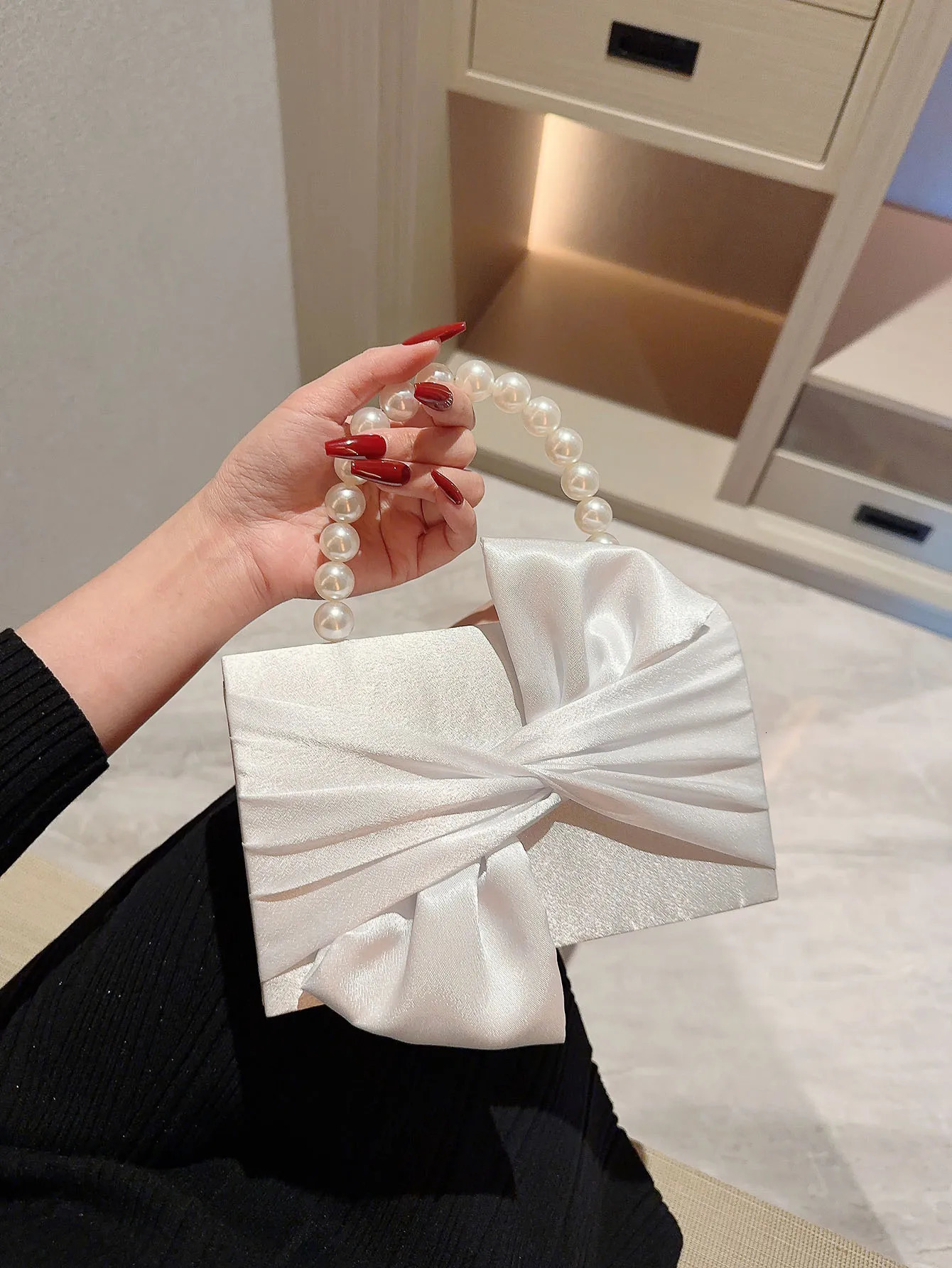 Lady Exquisite Flower Evening Bag white Wedding Faux Pearl Handheld Banquet Party Prom Dress 250226