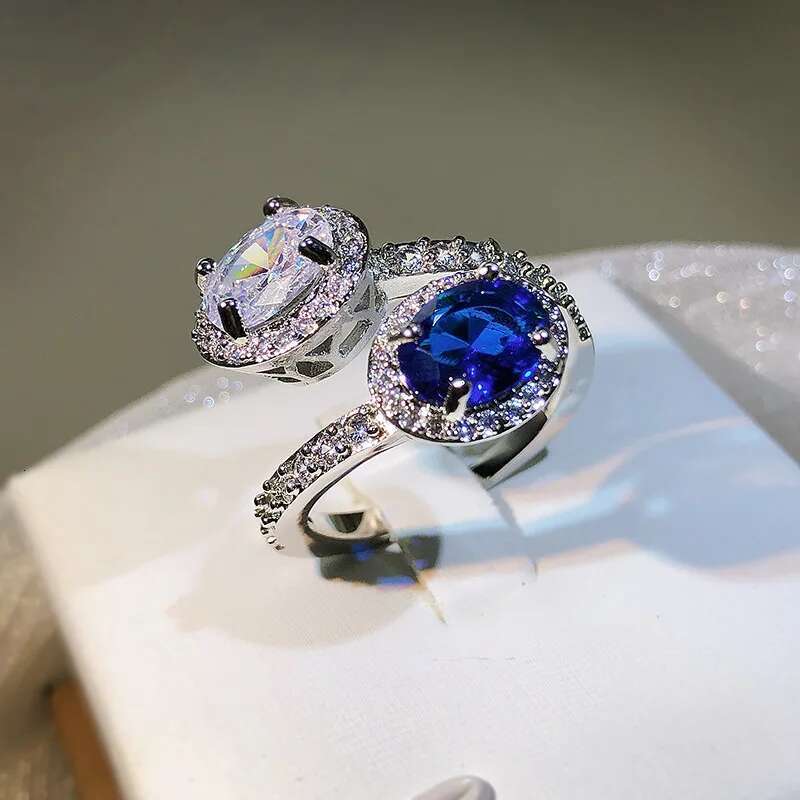 Oval Two-color ing White sapphire rings for women drop ring noble S sterg sier opening adjustable