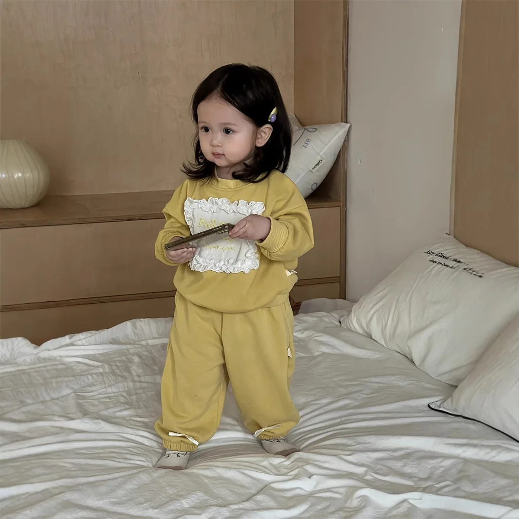 Spring Baby Long Sleeve Clothes Set Girls Loose Letter Sweatshirt Casual Pants 2pcs Suit Infant Toddler Outfits 250227