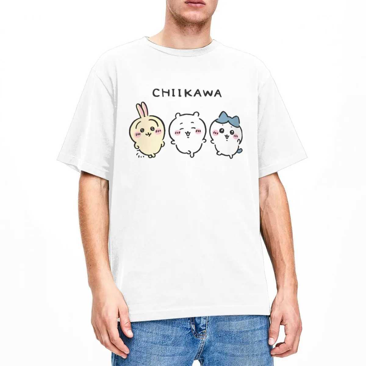 Cute Chiikawa T Shirt Beach Vintage T-Shirts 100% Cotton Harajuku T Shirt For Men Short Slve Pattern Ts X250227