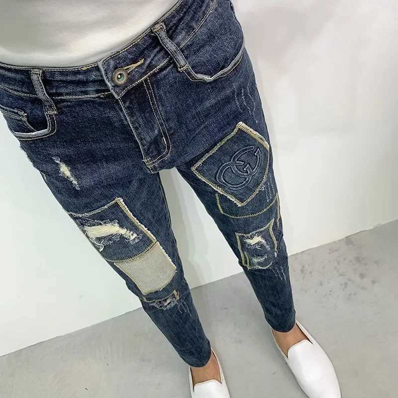 Trendy Brand Mens Jeans Patch Autumn/Winter Ultra Thin Slim Fashion Pants Unique Small Group Fashion Smooth Shoulders X250227