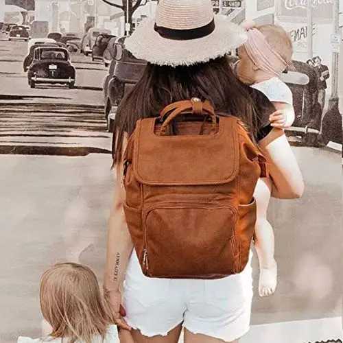 Diaper Bags PU Leather Diaper Bag Backpack Unisex Baby Travel Bag with Changing Mat Large Capacity Travel Diaper Backpack for Mom Y250227L743