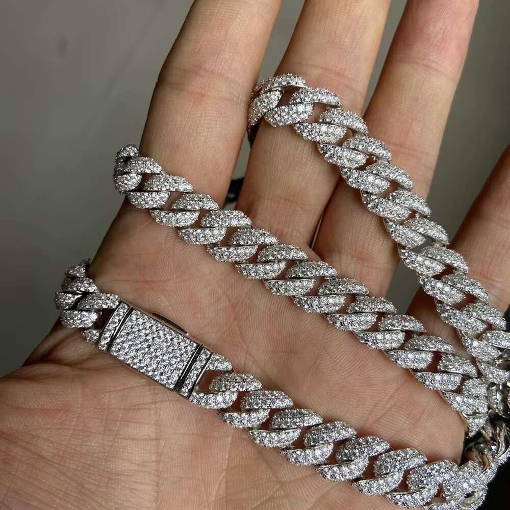 18 Inch 10Mm S Solid Sterg Sier White Gold Out Dia VVS Moissanite Cuban K Miami Chain Necklace Men