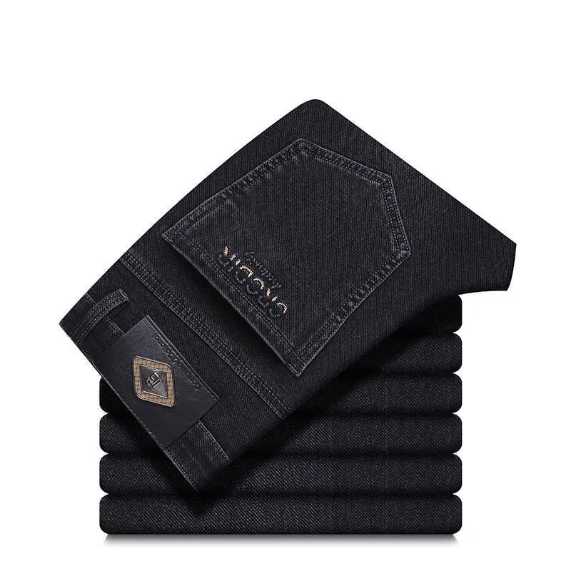 2024 Autumn New Mens Business Jeans High Elasticity Straight Denim Trousers Mens Pants Work Clothes Haze Blue Black Gray Brand X250227