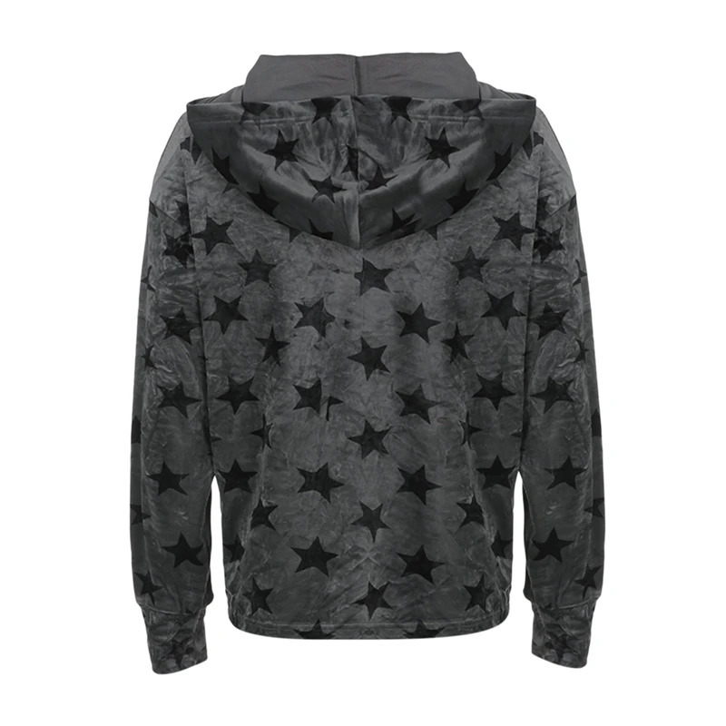 Womens Gothic Sweatshirt Punk Style Star Pattern Zip Up Long Sleeve Hooded Tops with Pockets y2k Dark Academia Clothes 250226