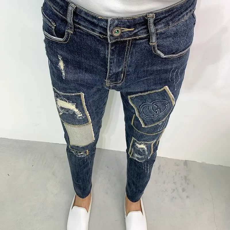 Trendy Brand Mens Jeans Patch Autumn/Winter Ultra Thin Slim Fashion Pants Unique Small Group Fashion Smooth Shoulders X250227
