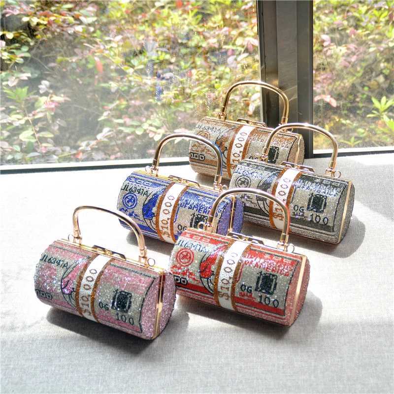 Luxury Mey Cluh Rhine Purse 10000 Dollars Stack of C Evening Handbags Shoulder Wedding Dinner Bag 8 Color WalletXJ250227