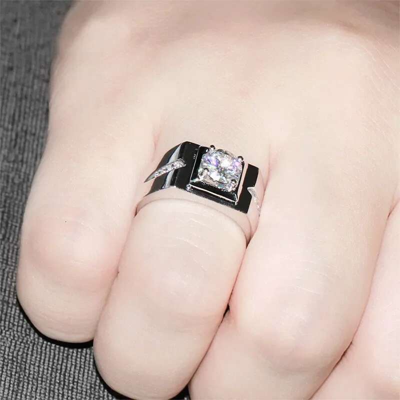 Solitaire male Sterg sier 0.6ct AAAAA CZ Diamant Engagement Jewelry Wedding Rings for Men Finger ring