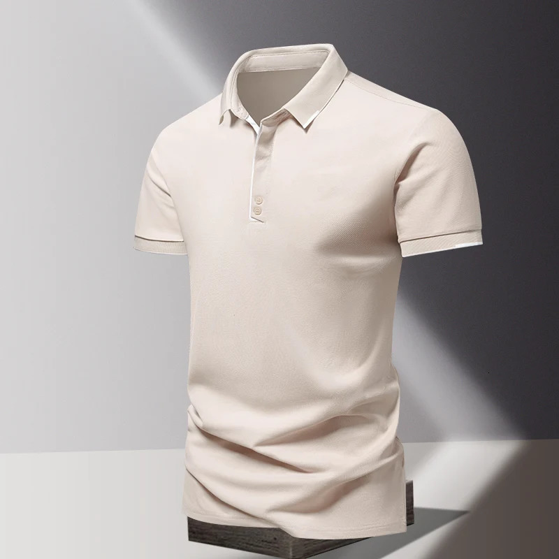 Summer mens POLO shirt fashionable ice silk quick drying short sleeved T-shirt solid color loose fitting business collar top 250225