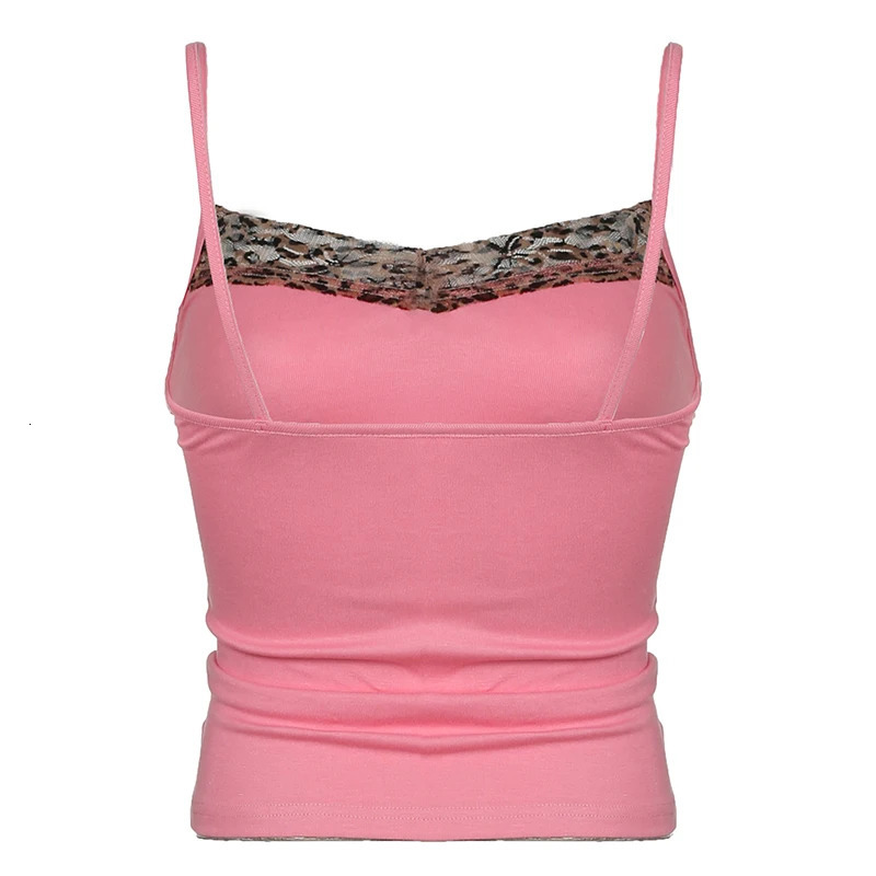 Cuteandpsycho Vintage Leopard Patchwork Camisole Sleeveless Y2K Sexy Bow Pink Clothes Fashion Retro 90s Womens Crop Outfits 250226