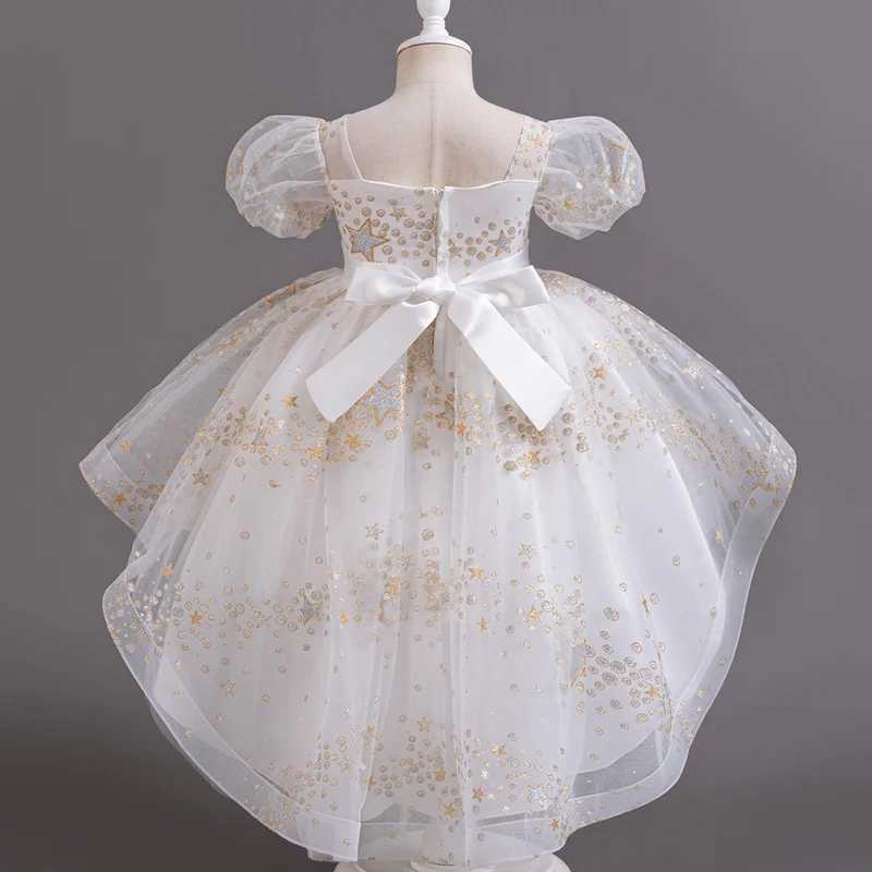 Girl's Dresses Kids Lace Dress Girls Sleeveless White Dresses Summer Puffy Trailing Skirt Birthday Party Flower Girl Evening Dress Y250227P85M