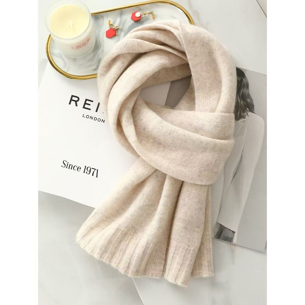 T188 wool scarf women autumn and winter Korean version 2025 new knitted solid color thickened scarf warm
