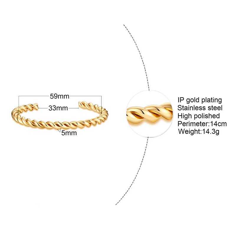 Twisted Bangle Open Cuff Bracelet% Stainless Steel Rope Twisted Bracelet Womens Jewelry Minimum Style W250227