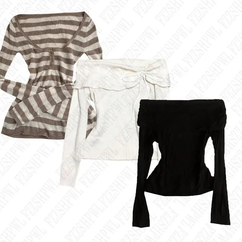 Fashion Y2k Knitted sweater Solid color Harajuku Print Grunge Goth Knitt Pullover Streetwear Punk Retro Crop top Casual Top EMO 250225