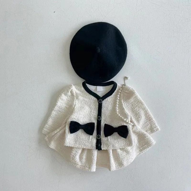Autumn Baby Girl Long Sleeve Clothes Set Infant Cute Bow Cardigan Coat Half Skirt 2pcs Suit Girls Sweet Outfits 250227
