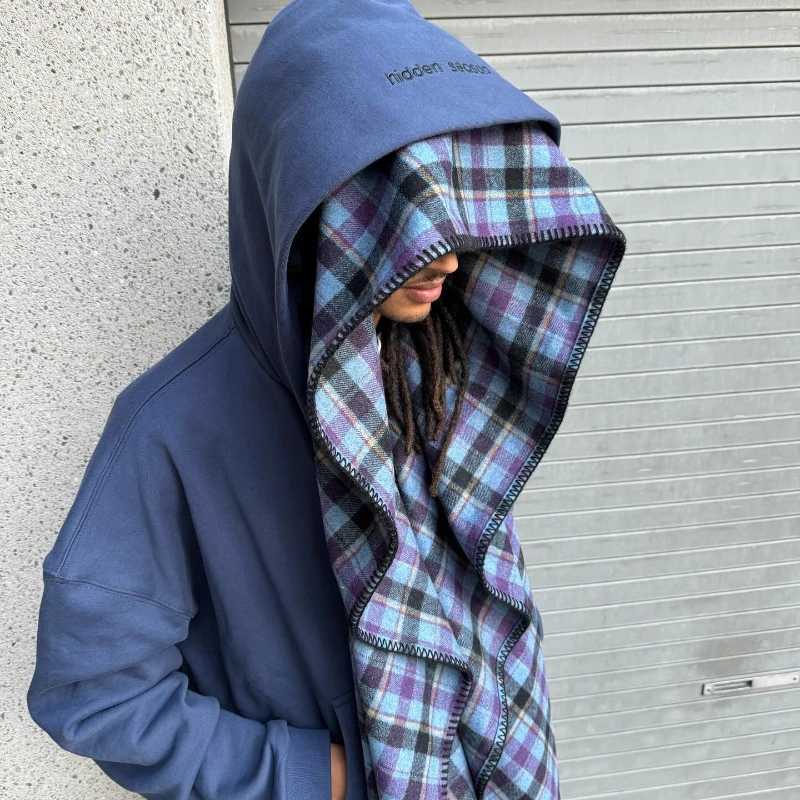 Y2K Scarf Zip Up Hoodie Retro Plaid Double Veil Embroidery Sweatshirt Strtwear Harajuku Vintage Classic Trend Unisex Boxy Coat X250227