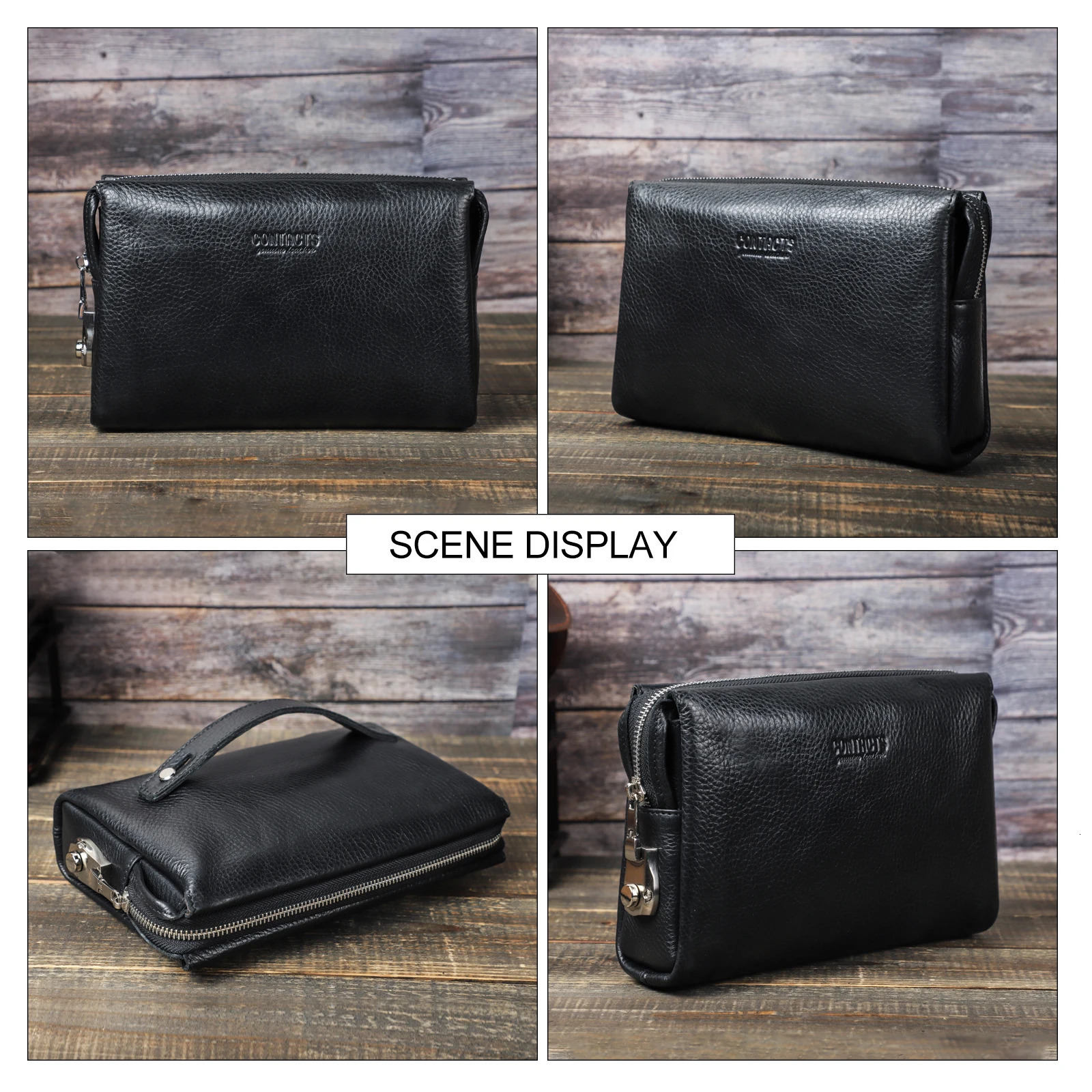 Ship from US CONTACTS Genuine Leather Male Clutch Password n Men Handbag Wristlet Large Capacity Purse Casual Wallet Bag 250227FBB