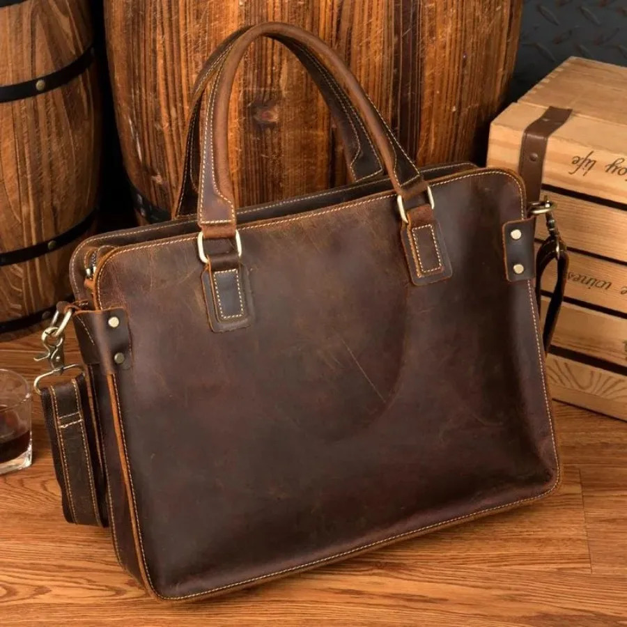 Ship from US Genuine Leather Messenger Bag for Men Women Business Travel Anti Theft Waterproof Portable Briefcase 250227FBB