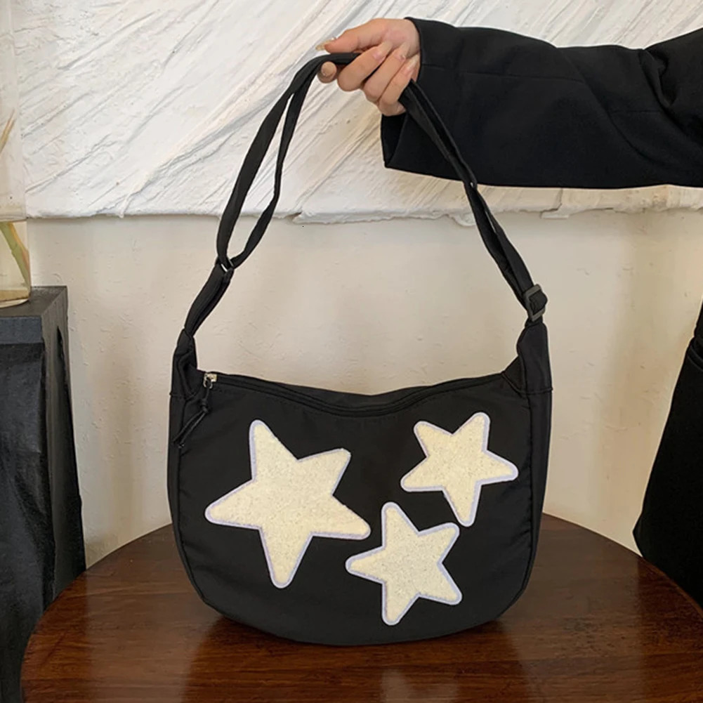Ship from US Lady Simple Large Capacity Shoulder Bag Women Star Pattern Corduroy Crossbody Casual Tote Girl Travel School Bookbag Handbag 250227FBB