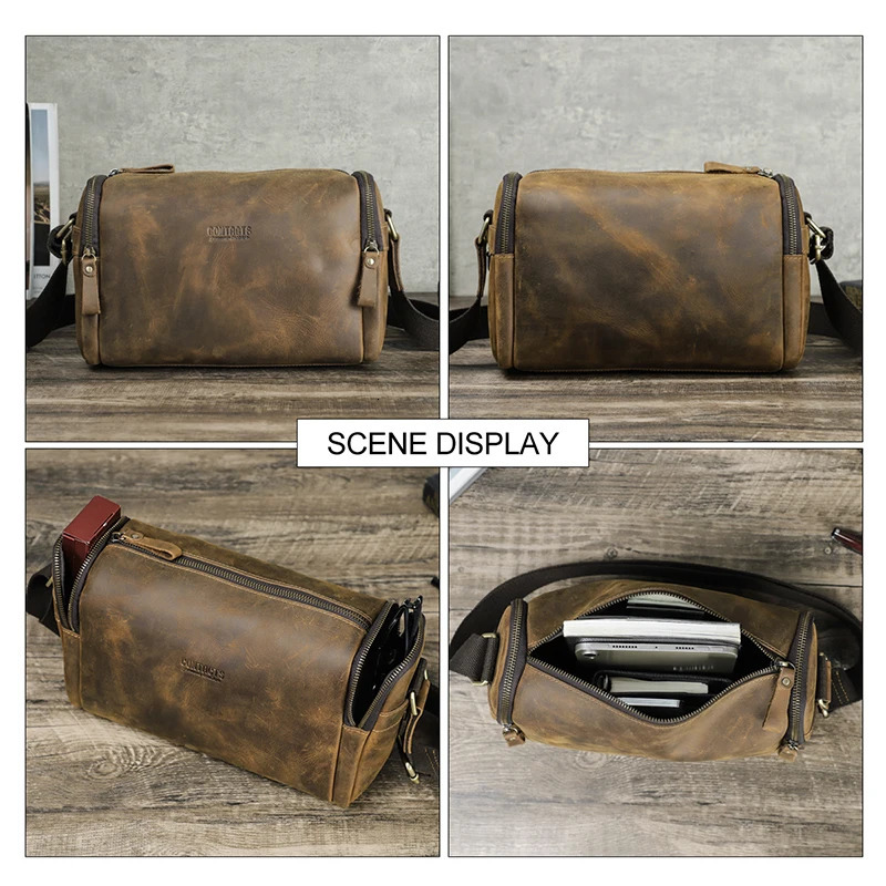 Ship from US Crazy Horse Leather Men Handbag ner Vintage Crossbody Bag Small Strap Sling Shoulder y Messenger Bags 250227FBB