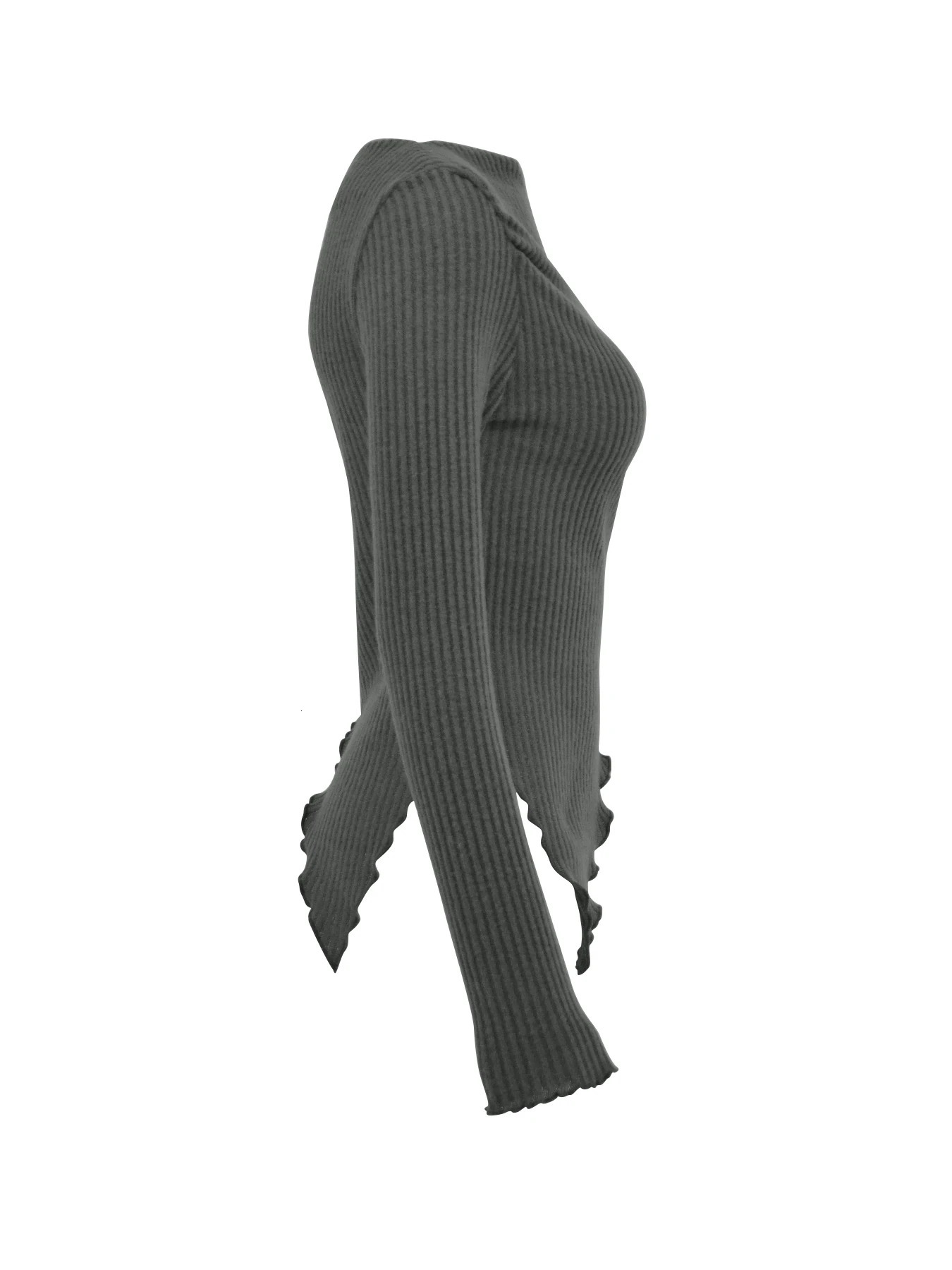 Womens spring sexy cut top with ultrathin solid shoulder Tshirt long sleeved street perforated asymmetrical womens 250226