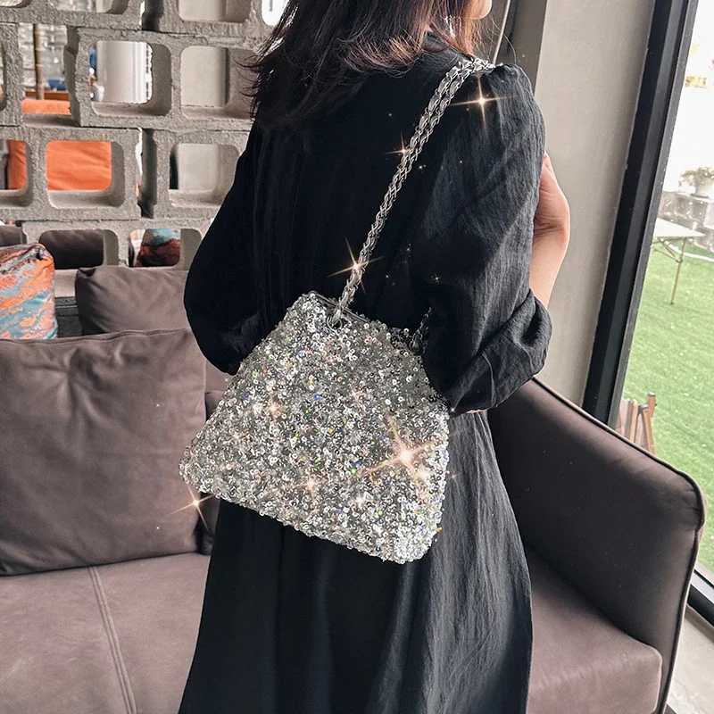 New Arrival Sparkling sequin bucket shoulder bag luxury large capacity fresh womens cross body bag fashion edition hot T250227