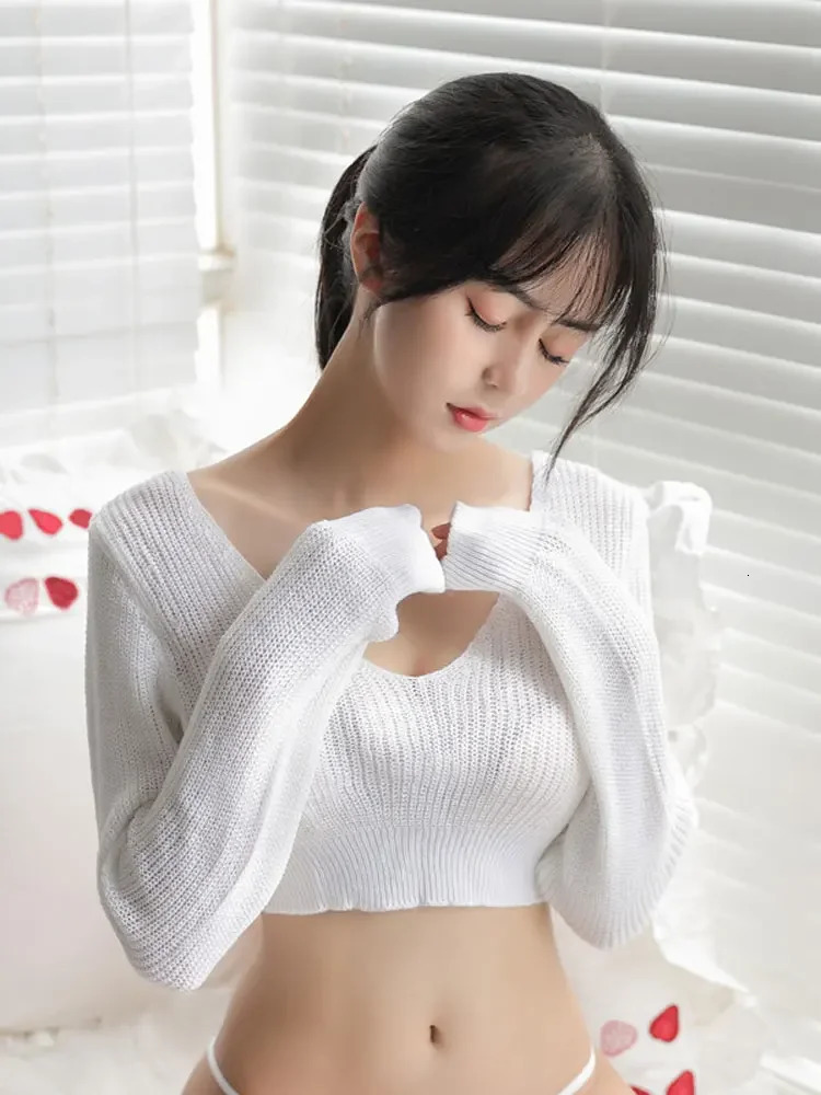 Sexy Low Cut Women Knitwear Korean Pullovers Short Crop Tops Long Sleeve Sweater Fashion Woman Clothing 250225