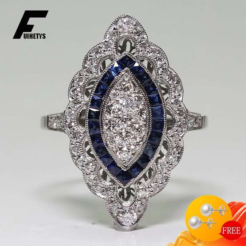 Vintage Charm Rings for Women Sier Jewelry with Sapphire Zircon Gemstone Finger Ring Wedding Engagement Ornament Wholesale