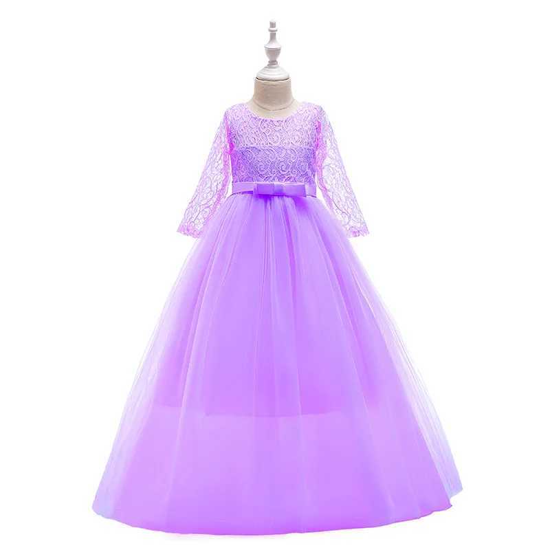 Girl's Dresses Girls Lace Embroidered Bow Princess Dress Long Sleeve Tulle Gown For Toddler First Communion Bridesmaid Wedding Birthday Party Y25